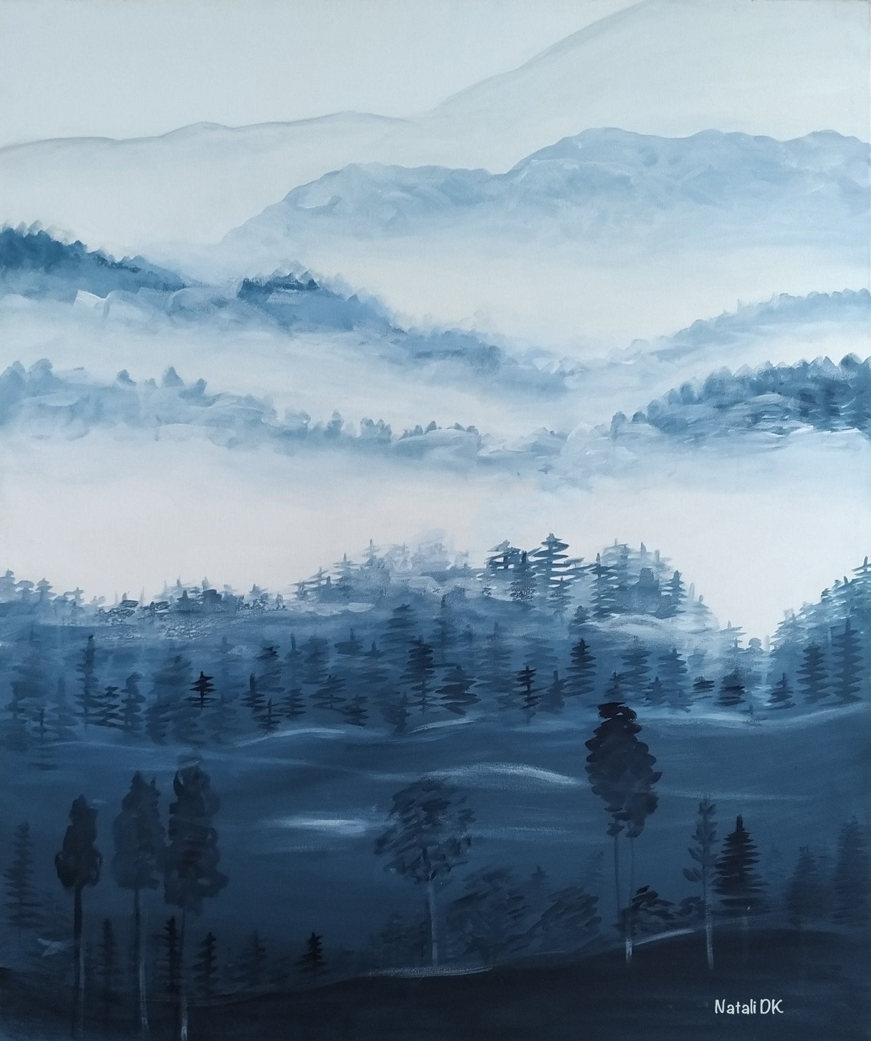 "Гори в тумані" 1м х 80см , олійний живопис